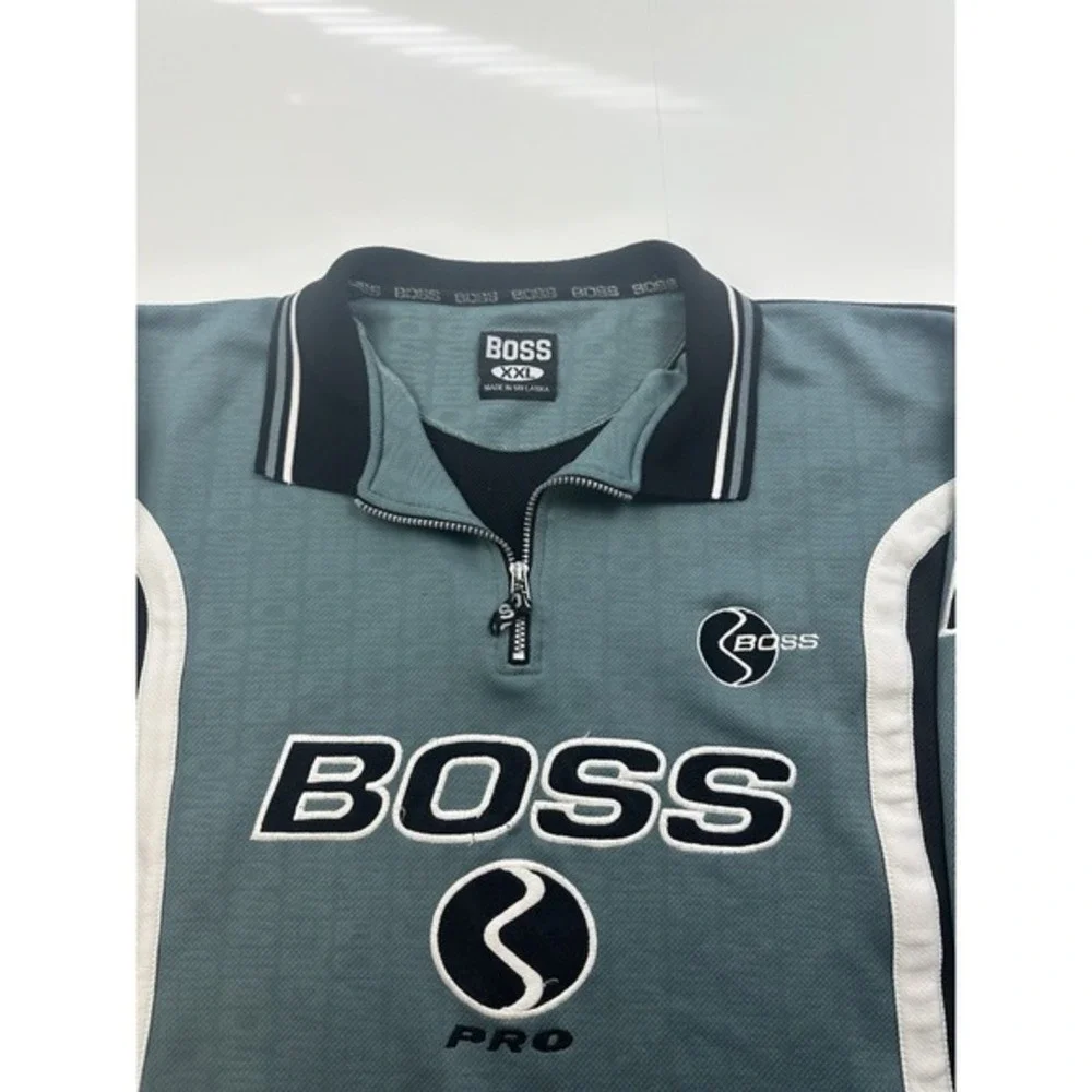 Vintage 90s Boss IG Design‎ Shirt Quarter Zip Sweater Embroidered Size XXL